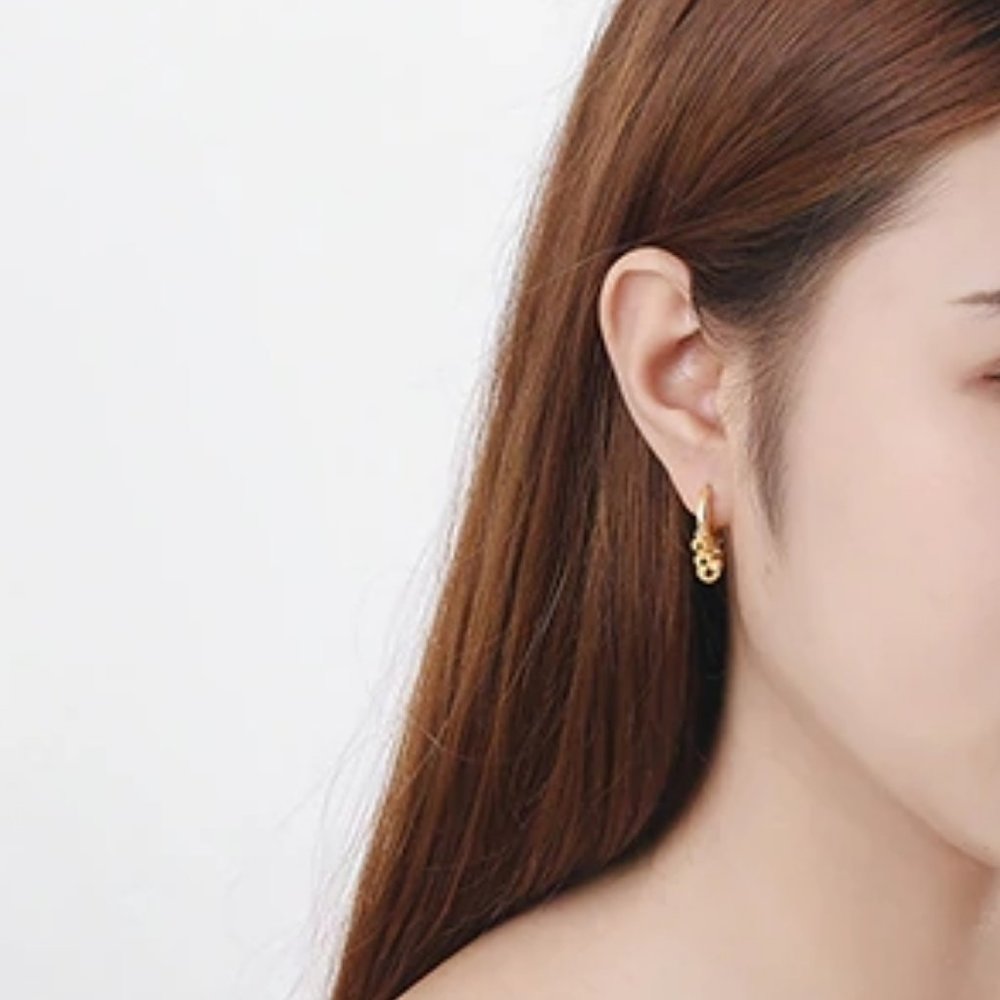 NEW 925 Sterling Silver Bead Hoop Earrings - Picture 7 of 8